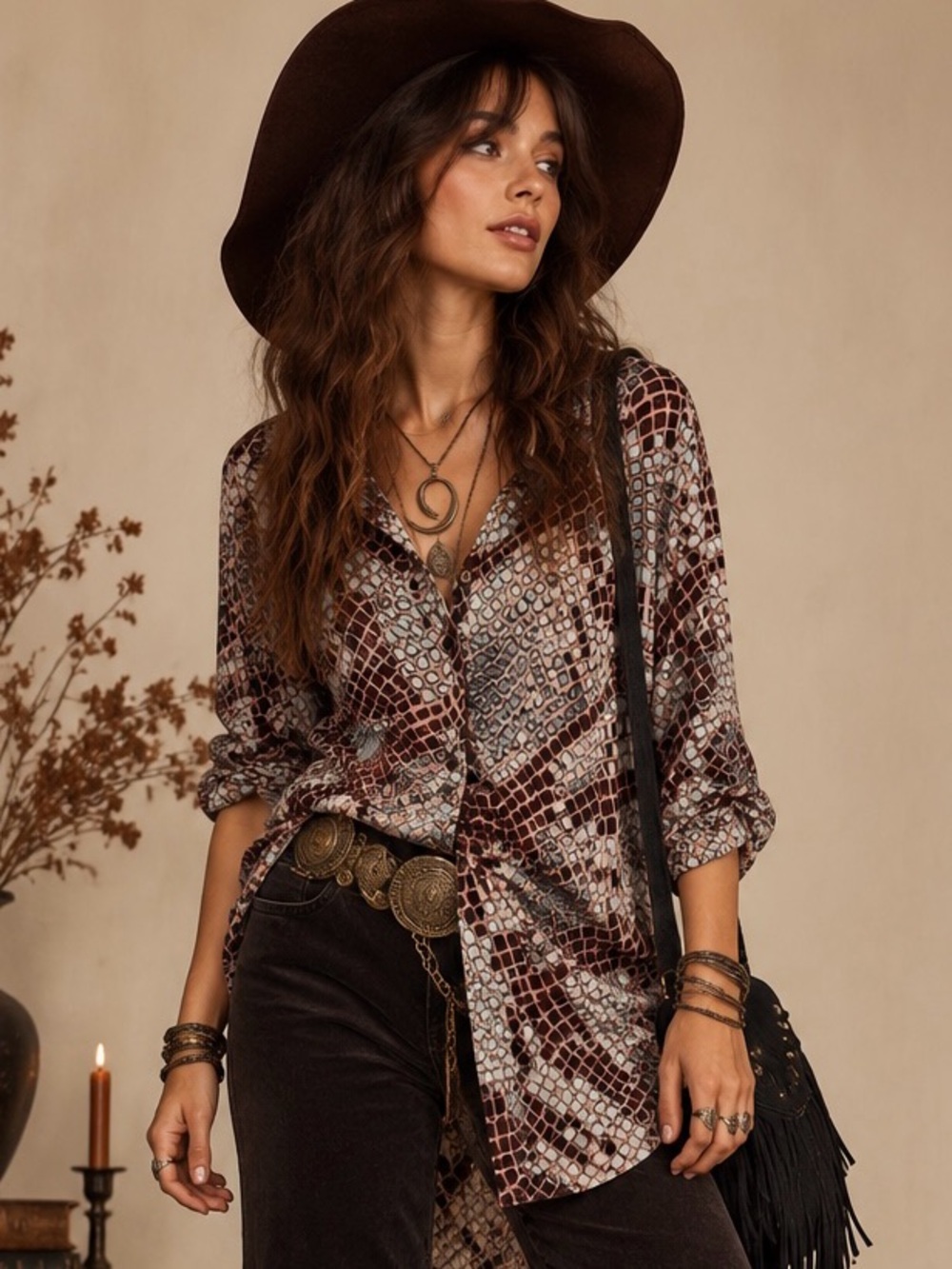 Buddy Love Malika Snake Print Tunic Blouse Button Up Whimsigoth Boho Y2K Size S